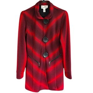 Like New Joseph Ribkoff Long Line Striped Button Front Jacket Top Red Black Sz 6